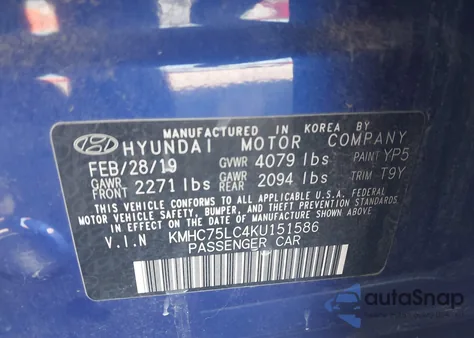 2019 Hyundai Ioniq Hybrid Sel from USA, damaged, VIN KMHC75LC4KU151586